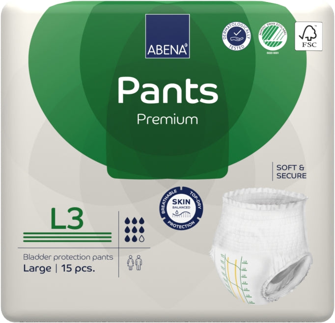 Abena Pants L3 Large Waist 100 140cm Unisex 2400ml White/ Green Stripe